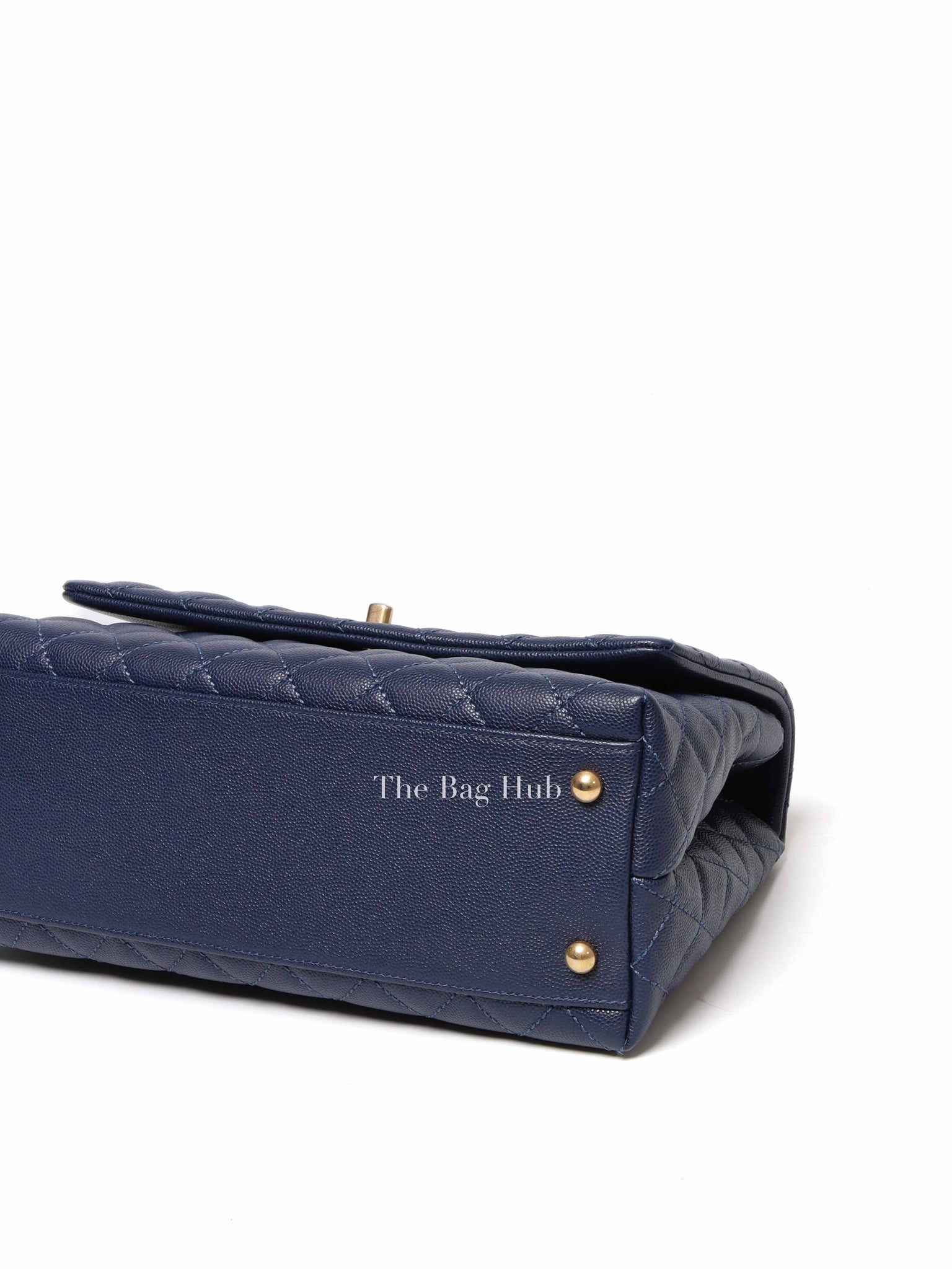 Chanel Navy Blue Caviar Leather CC Coco Handle Lizard Touch Small Bag
