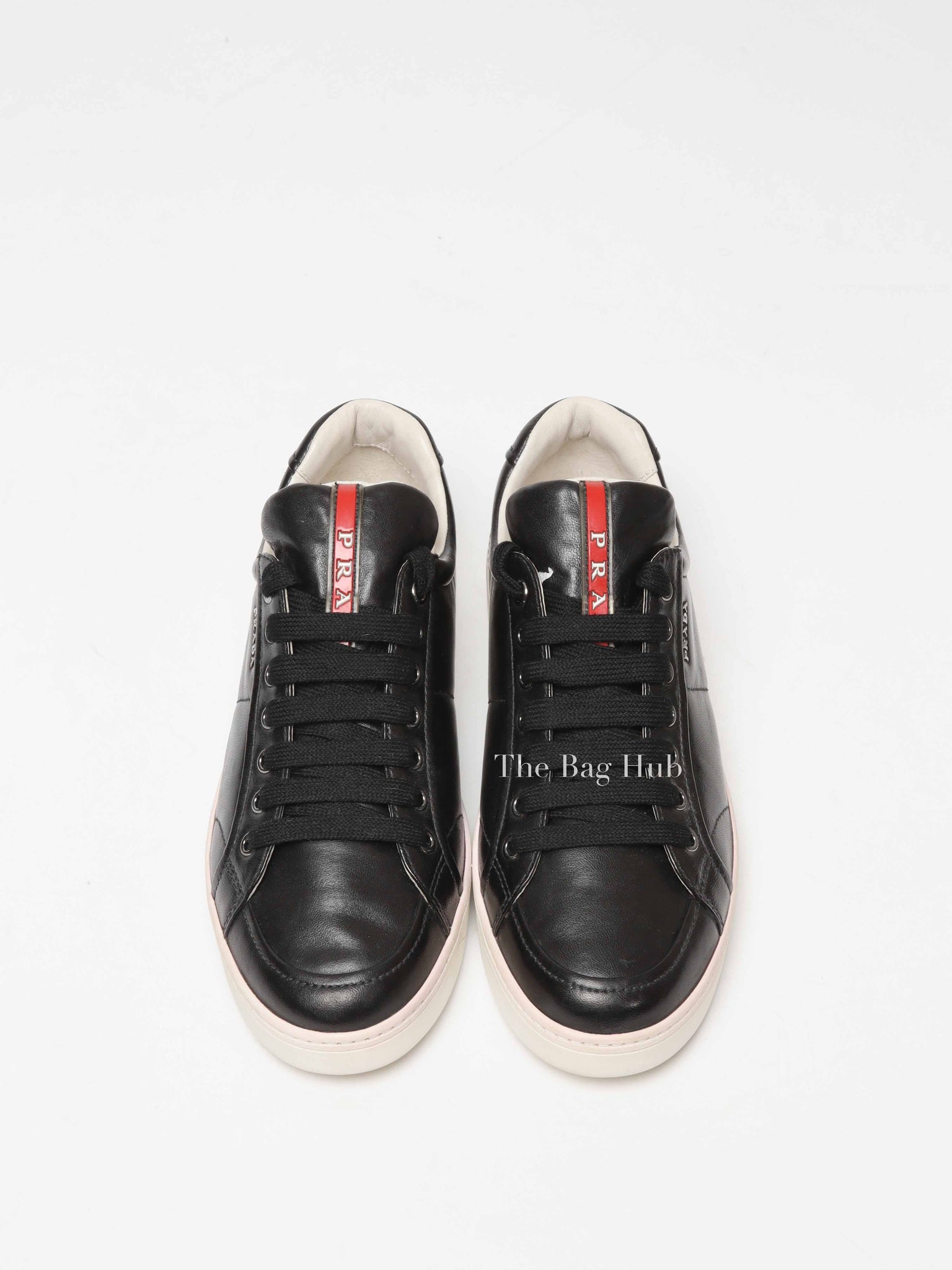 Prada Black Leather Low Top Sneakers Size 39.5