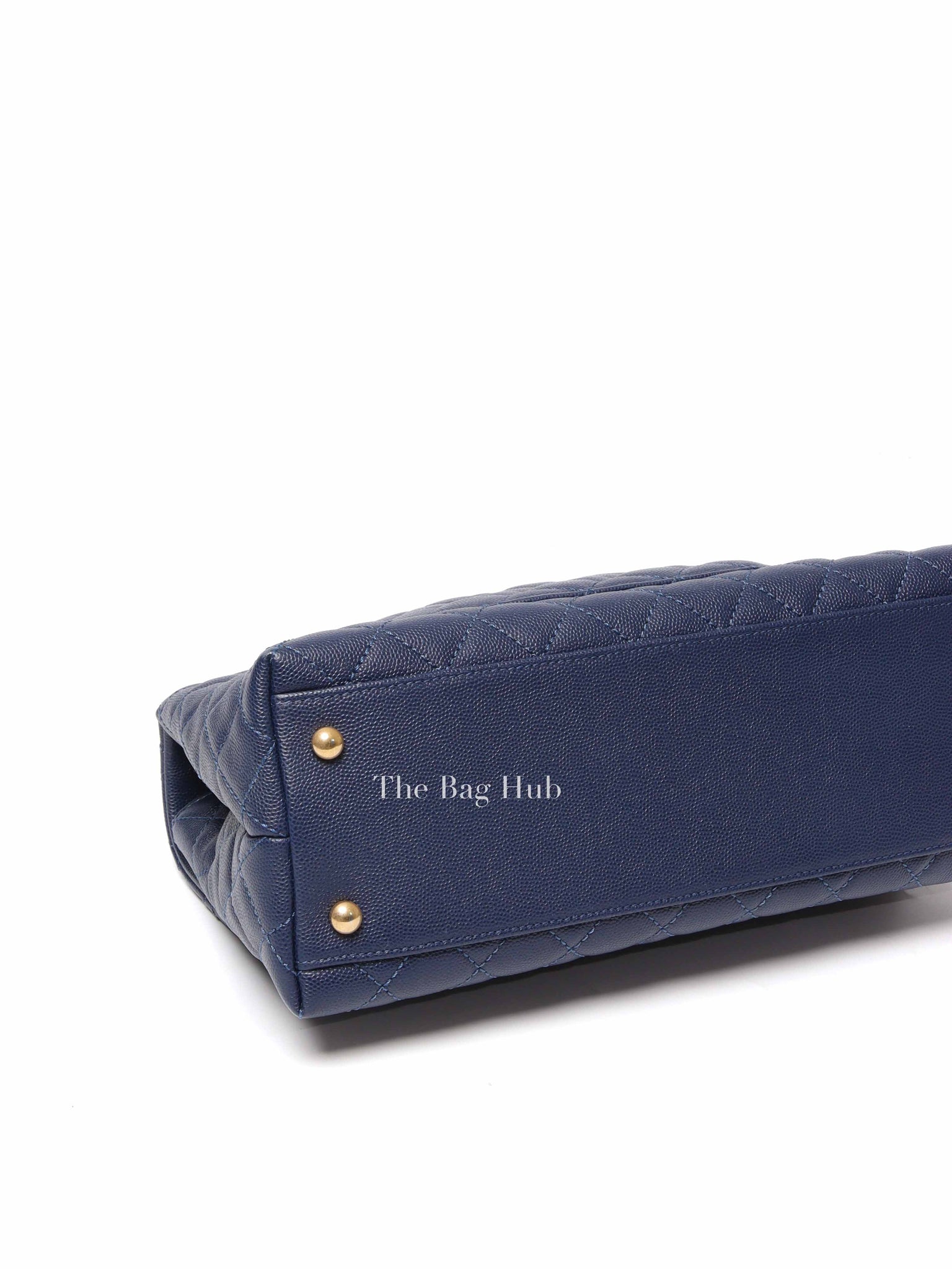 Chanel Navy Blue Caviar Leather CC Coco Handle Lizard Touch Small Bag