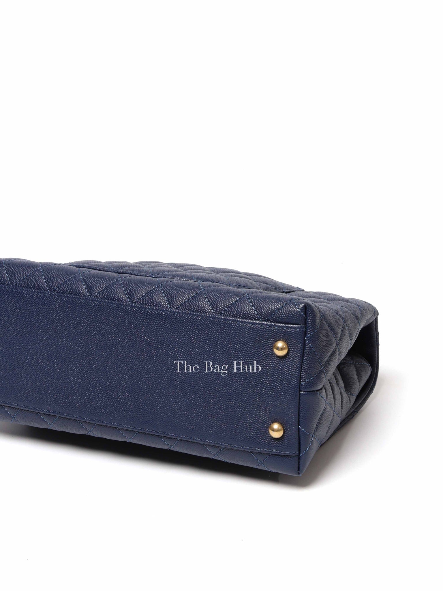 Chanel Navy Blue Caviar Leather CC Coco Handle Lizard Touch Small Bag