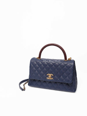 Chanel Navy Blue Caviar Leather CC Coco Handle Lizard Touch Small Bag