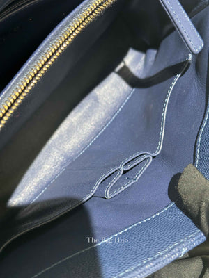Chanel Navy Blue Caviar Leather CC Coco Handle Lizard Touch Small Bag