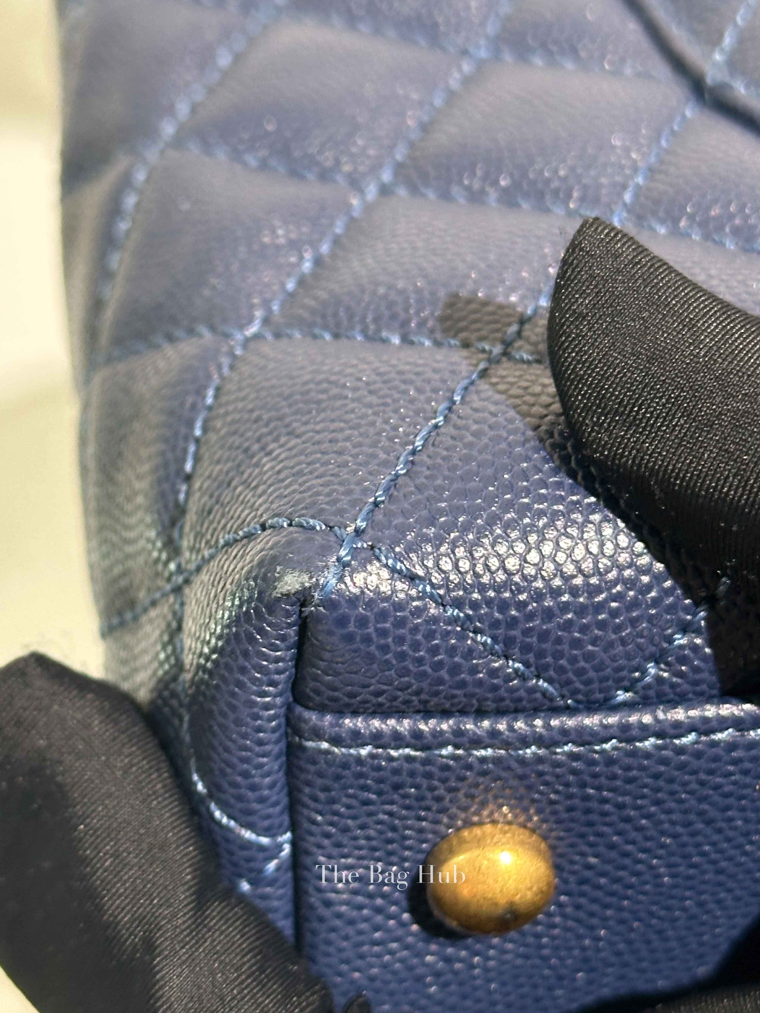 Chanel Navy Blue Caviar Leather CC Coco Handle Lizard Touch Small Bag