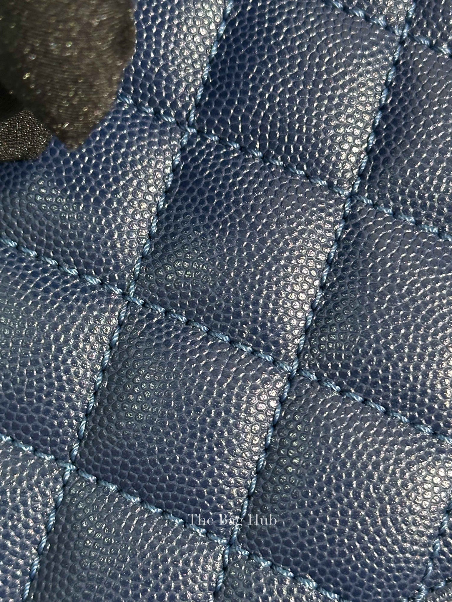 Chanel Navy Blue Caviar Leather CC Coco Handle Lizard Touch Small Bag