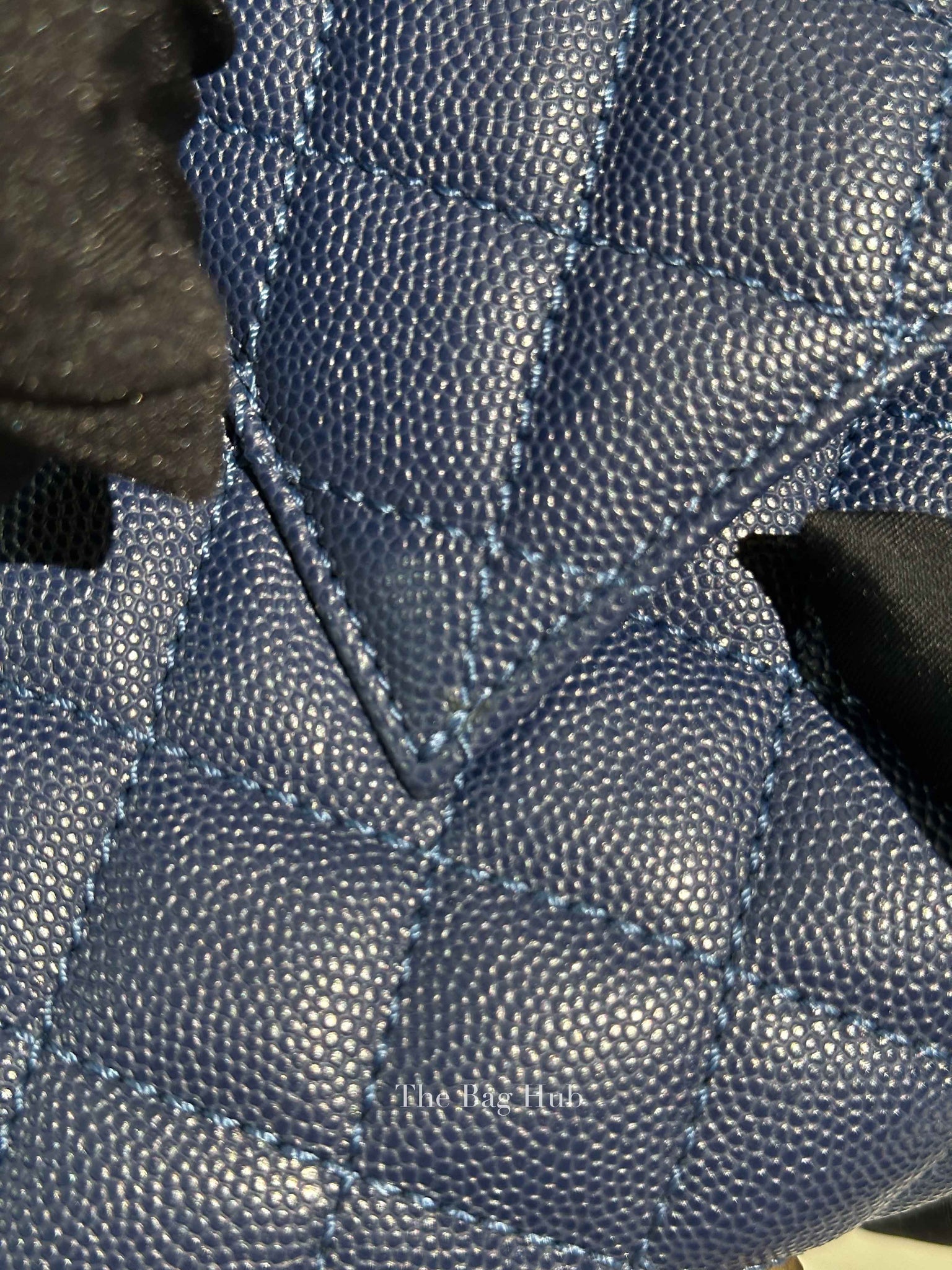 Chanel Navy Blue Caviar Leather CC Coco Handle Lizard Touch Small Bag