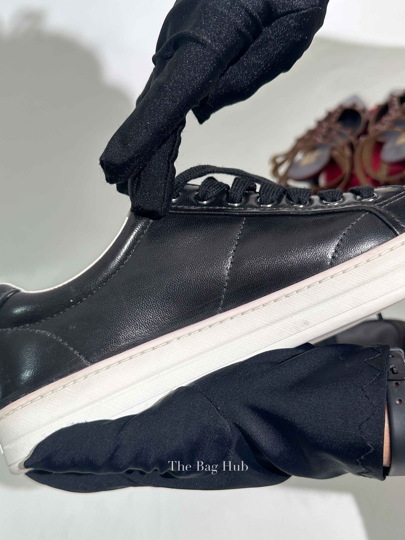 Prada Black Leather Low Top Sneakers Size 39.5