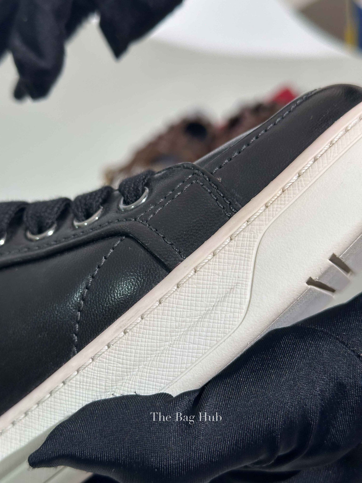 Prada Black Leather Low Top Sneakers Size 39.5