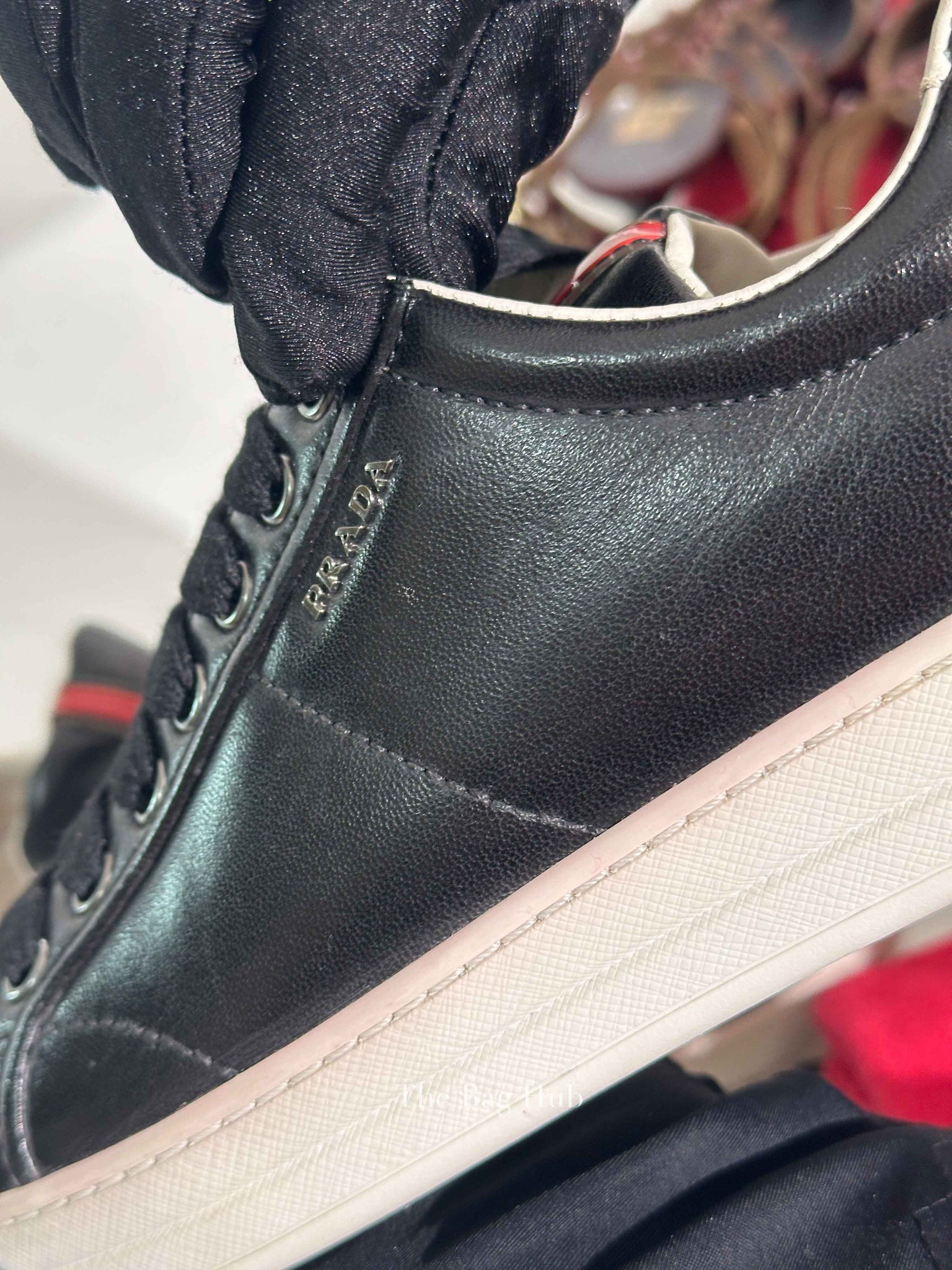 Prada Black Leather Low Top Sneakers Size 39.5