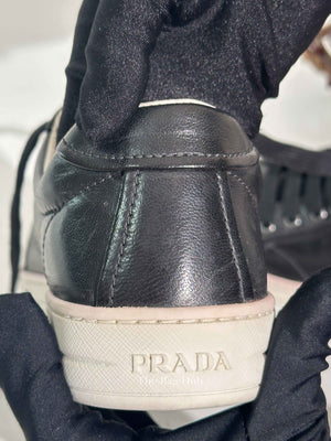 Prada Black Leather Low Top Sneakers Size 39.5
