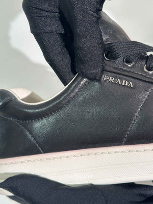 Prada Black Leather Low Top Sneakers Size 39.5