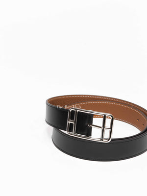 Hermes Noir/Gold Leather Reversible Cape Cod Belt Size 85