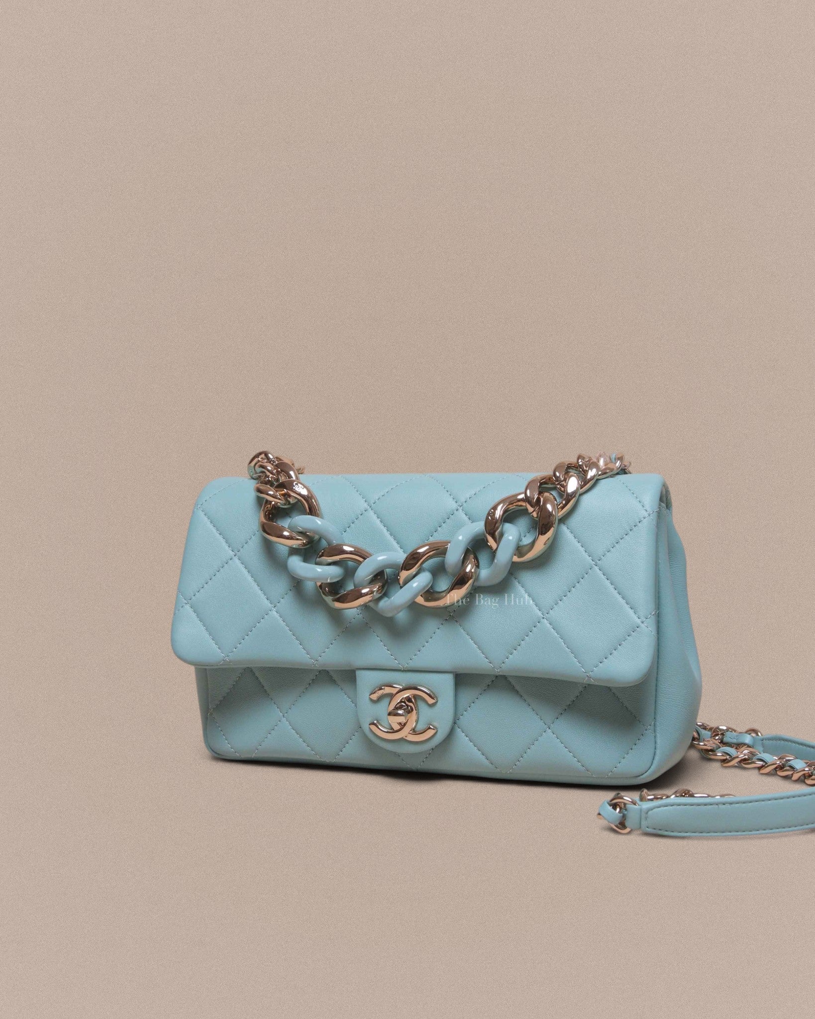 Chanel Tiffany Blue Quilted Lambskin Resin Elegant Chain Flap Bag