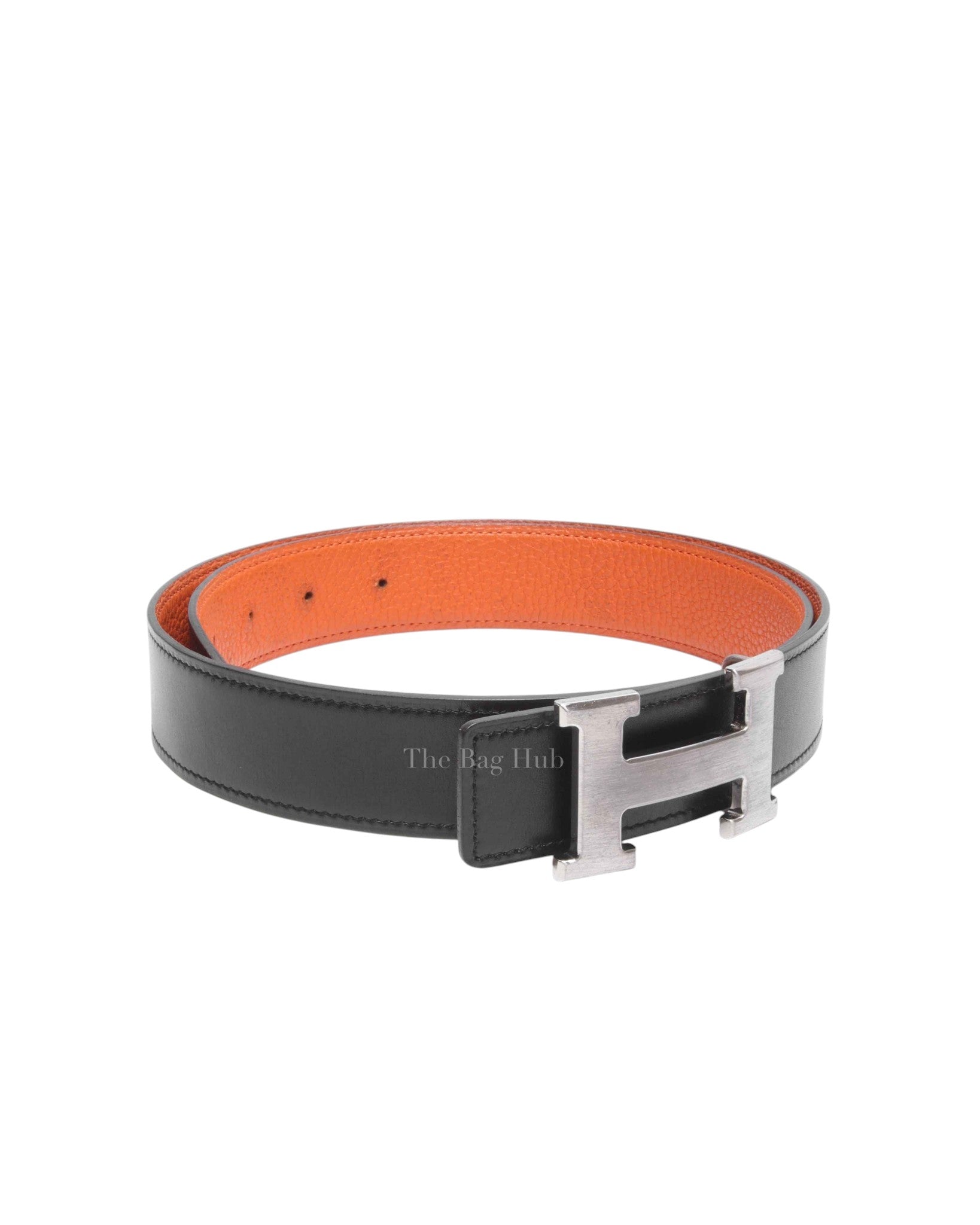 Hermes Orange/Noir Leather Constance Buckle Reversible Belt BPHW