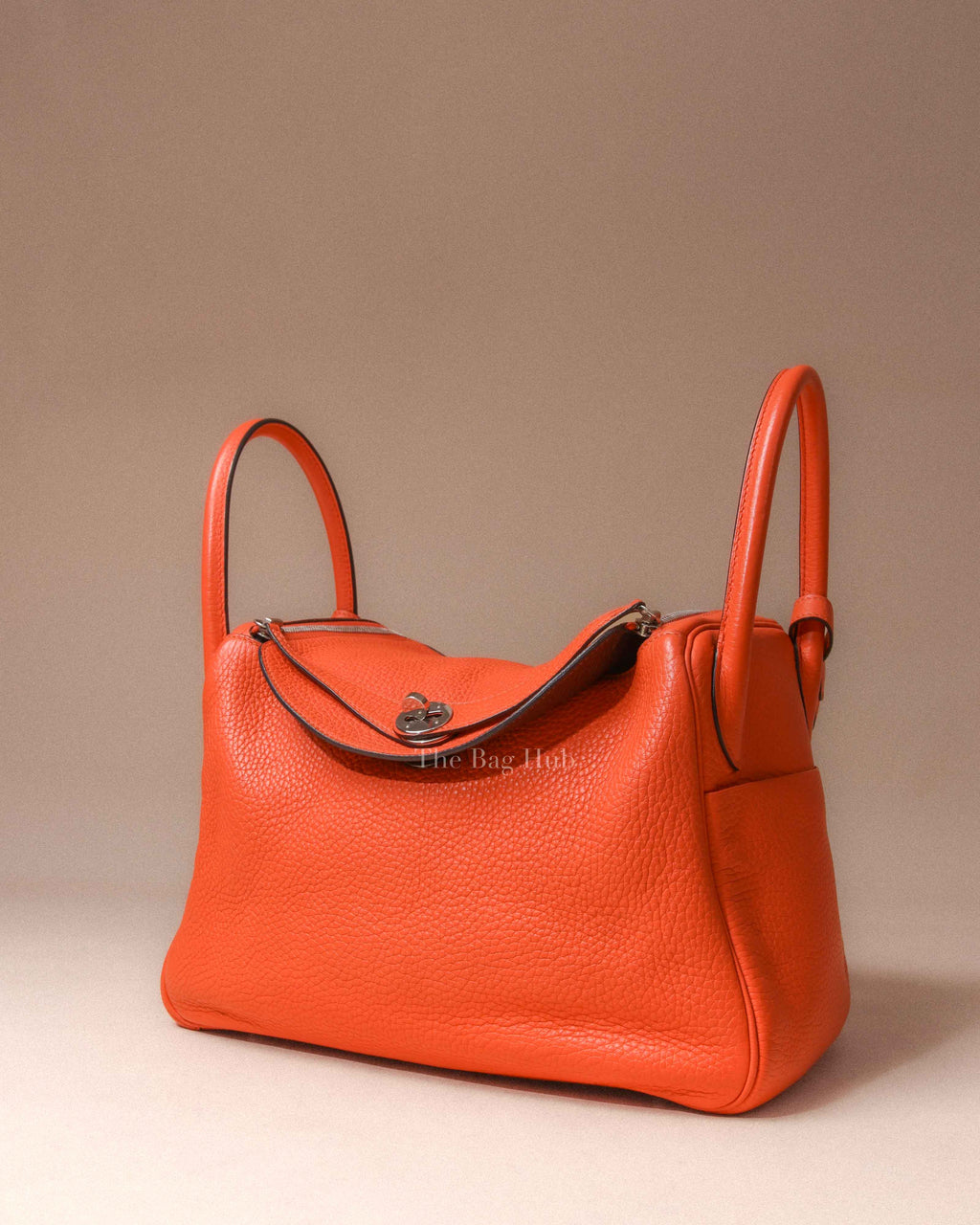 Hermes Orange Clemence Lindy 30 Bag PHW
