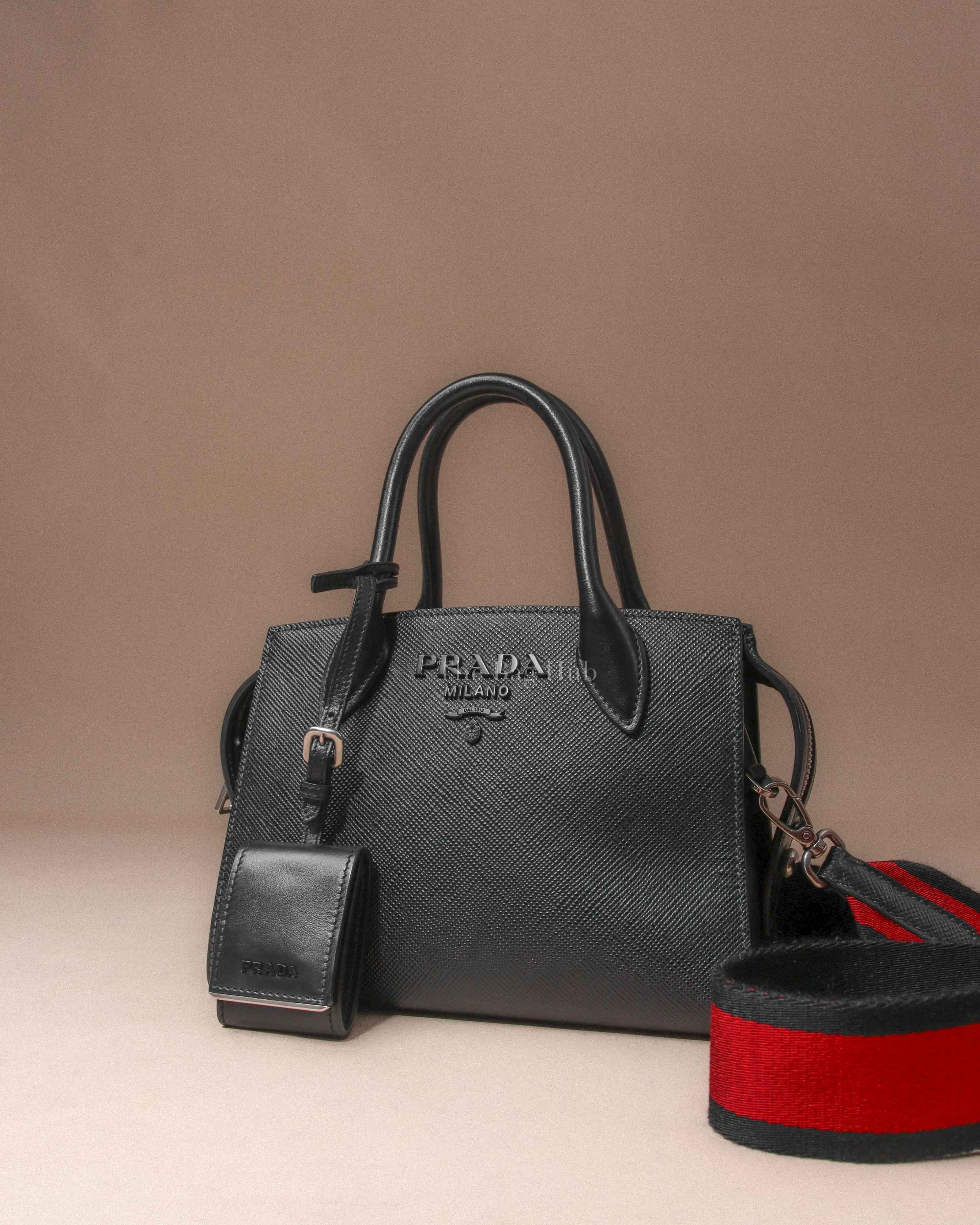 Prada Black Saffiano Cuir Calfskin Monochrome Top Handle Small