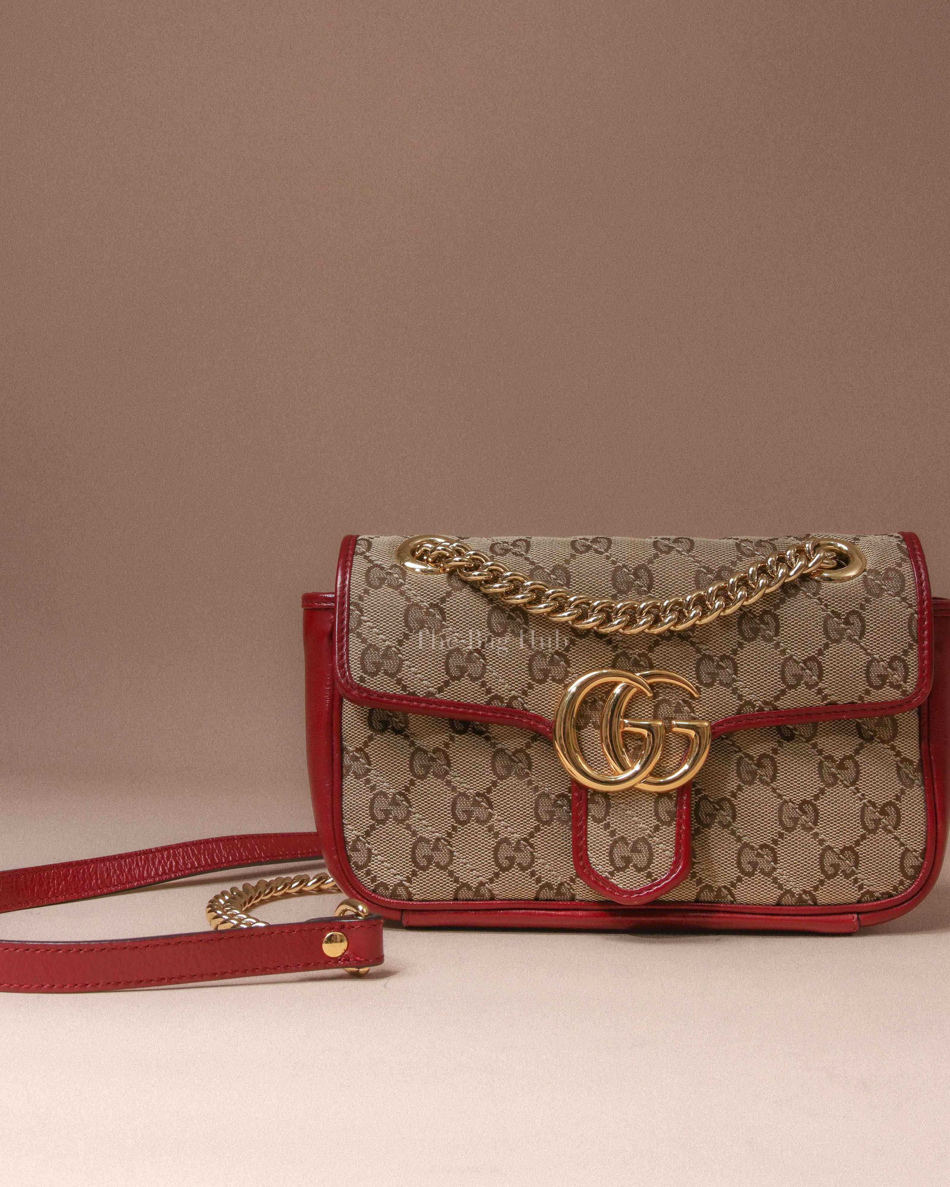 Gucci Beige Ebony New Cherry Red Monogram Azalea Calfskin