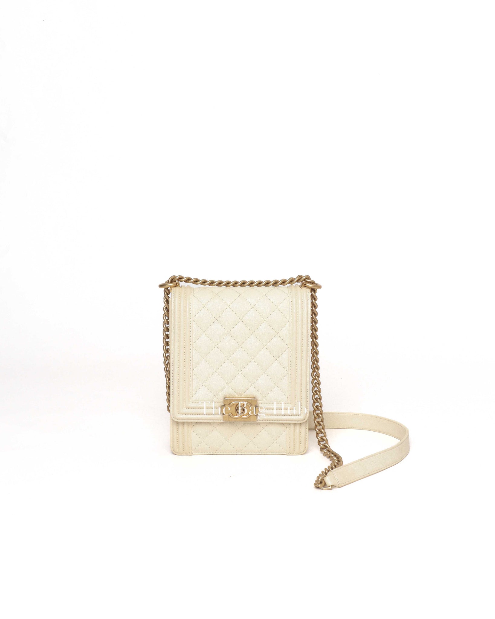 Chanel Cream Caviar North South Boy Flap Bag GHW Designer Brand Authentic Chanel The Bag Hub