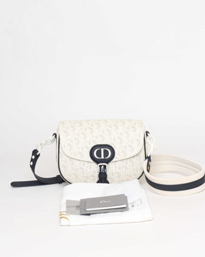 Dior White/Blue Calfskin Perforated Medium Bobby Bag