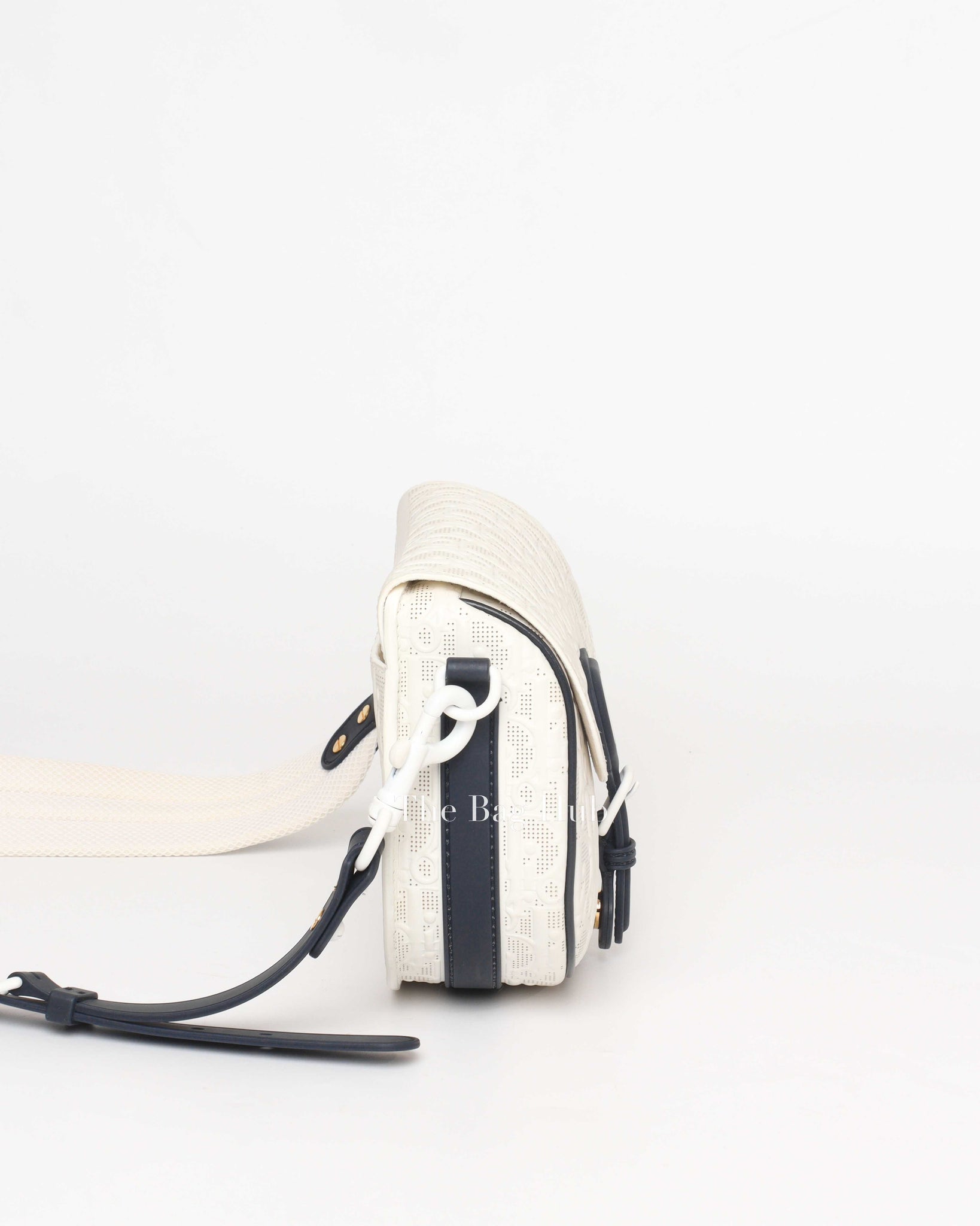 Dior White/Blue Calfskin Perforated Medium Bobby Bag