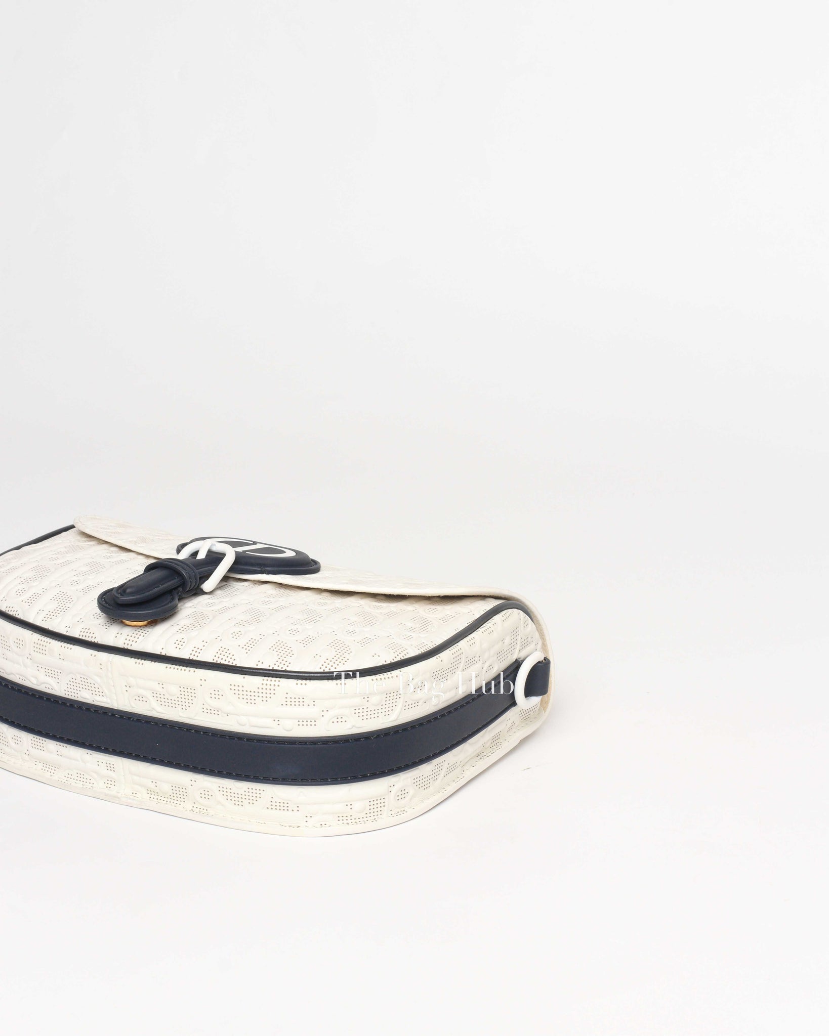 Dior White/Blue Calfskin Perforated Medium Bobby Bag