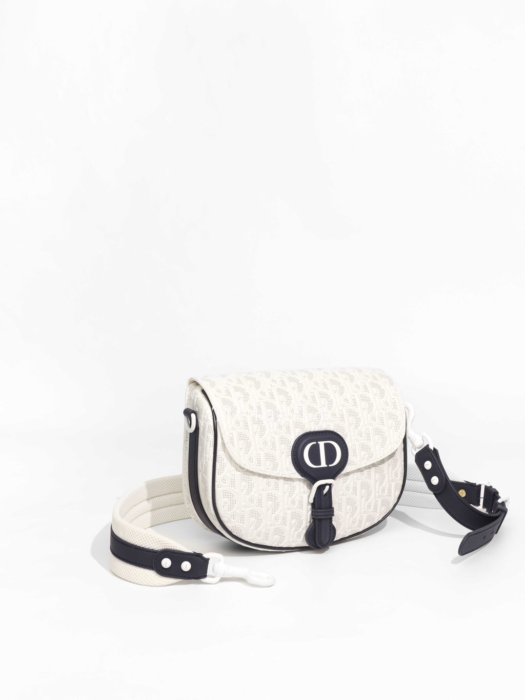 Dior White/Blue Calfskin Perforated Medium Bobby Bag