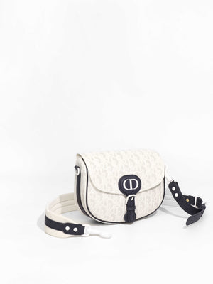 Dior White/Blue Calfskin Perforated Medium Bobby Bag