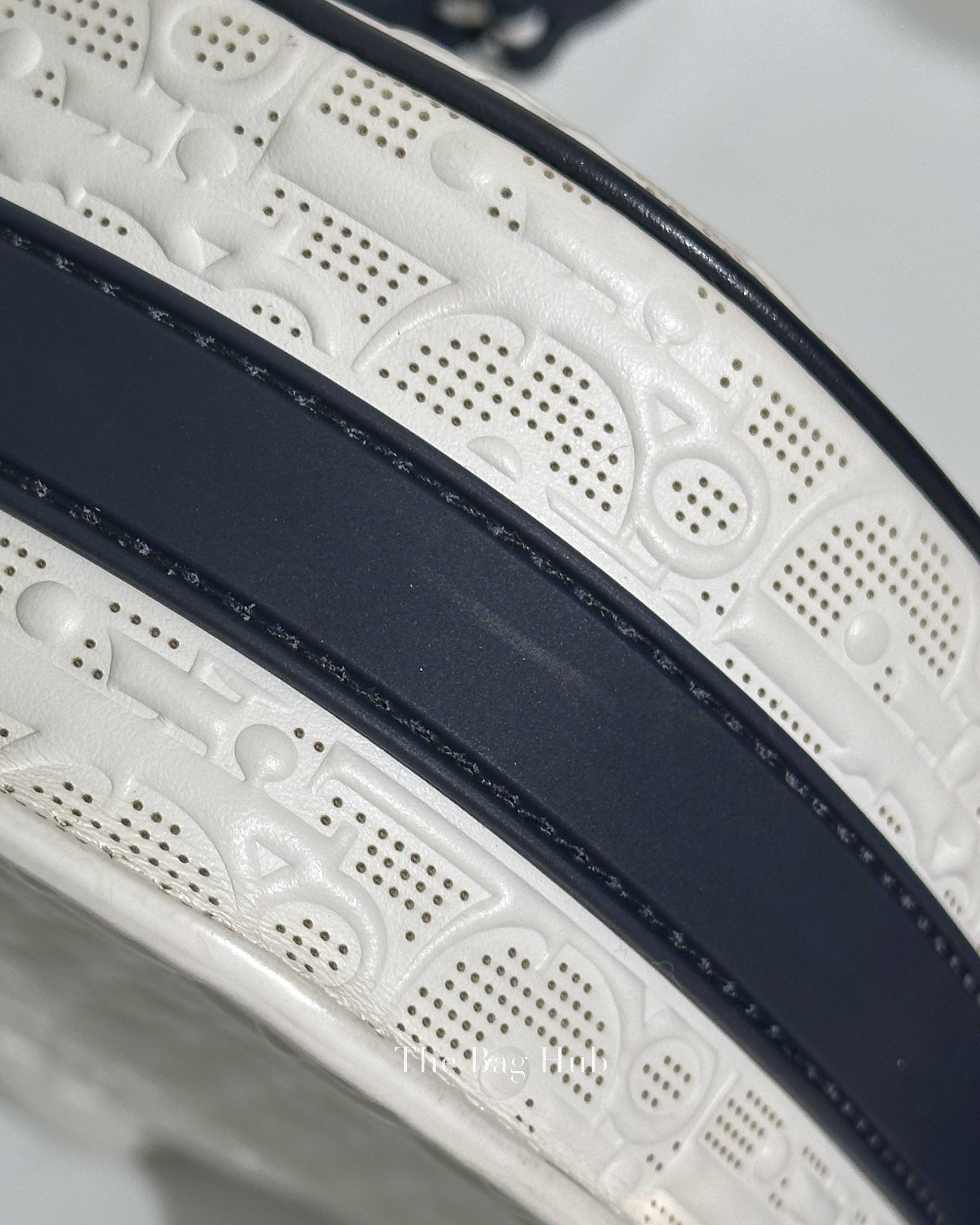 Dior White/Blue Calfskin Perforated Medium Bobby Bag