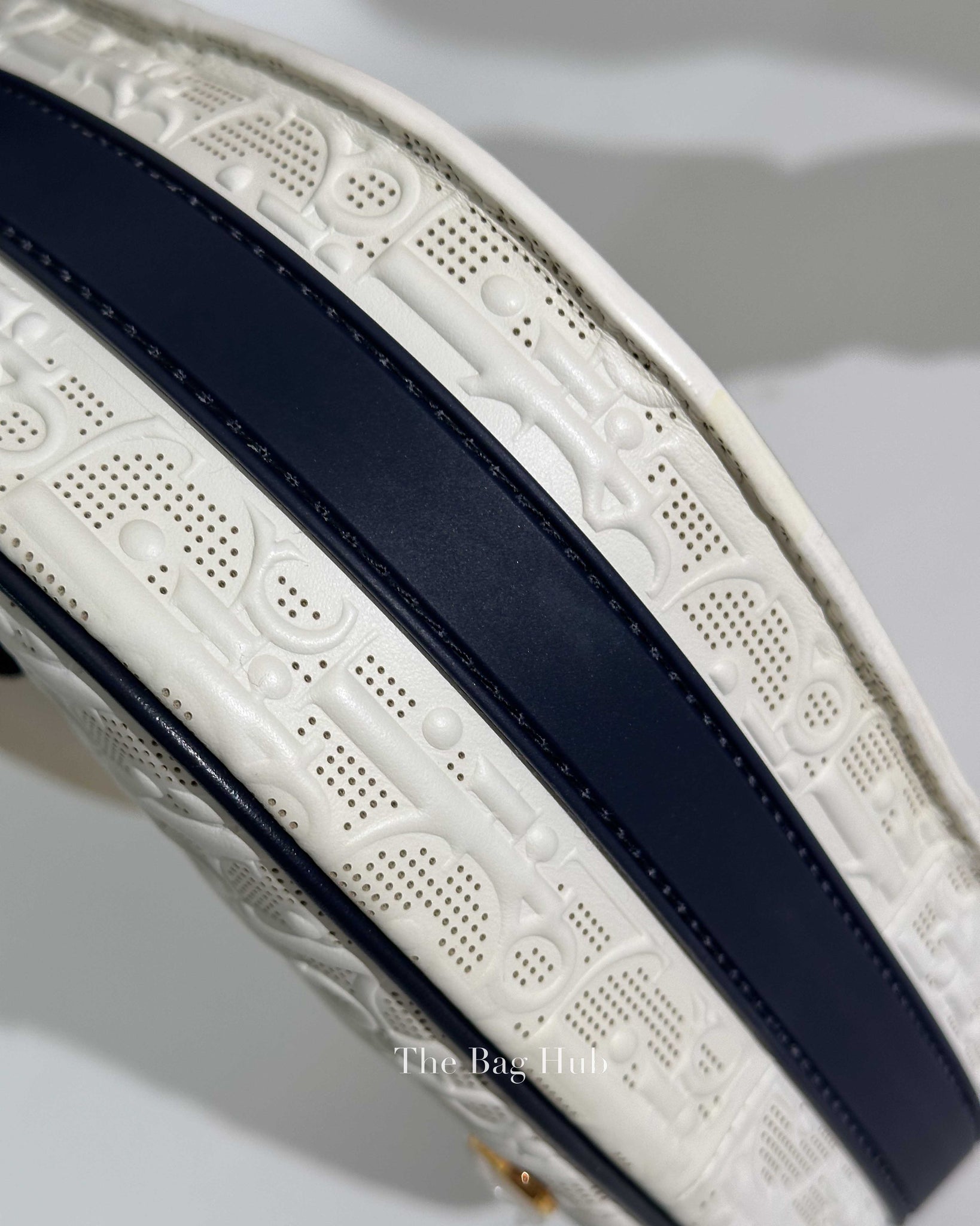 Dior White/Blue Calfskin Perforated Medium Bobby Bag