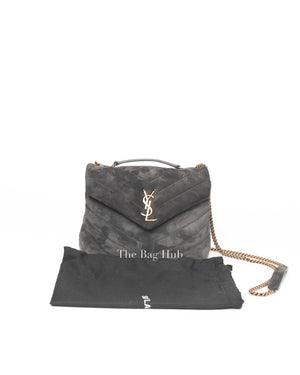 Saint Laurent Gray Suede/Leather Y Quilted Monogram Loulou Satchel Chain Small Bag
