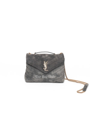 Saint Laurent Gray Suede/Leather Y Quilted Monogram Loulou Satchel Chain Small Bag
