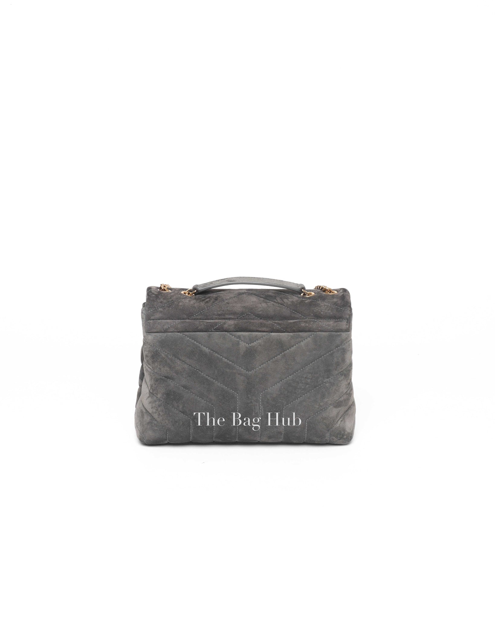 Saint Laurent Gray Suede/Leather Y Quilted Monogram Loulou Satchel Chain Small Bag