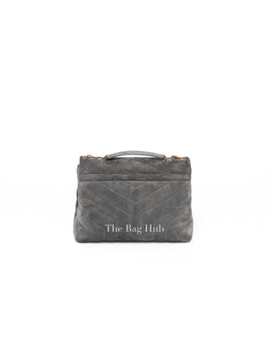 Saint Laurent Gray Suede/Leather Y Quilted Monogram Loulou Satchel Chain Small Bag