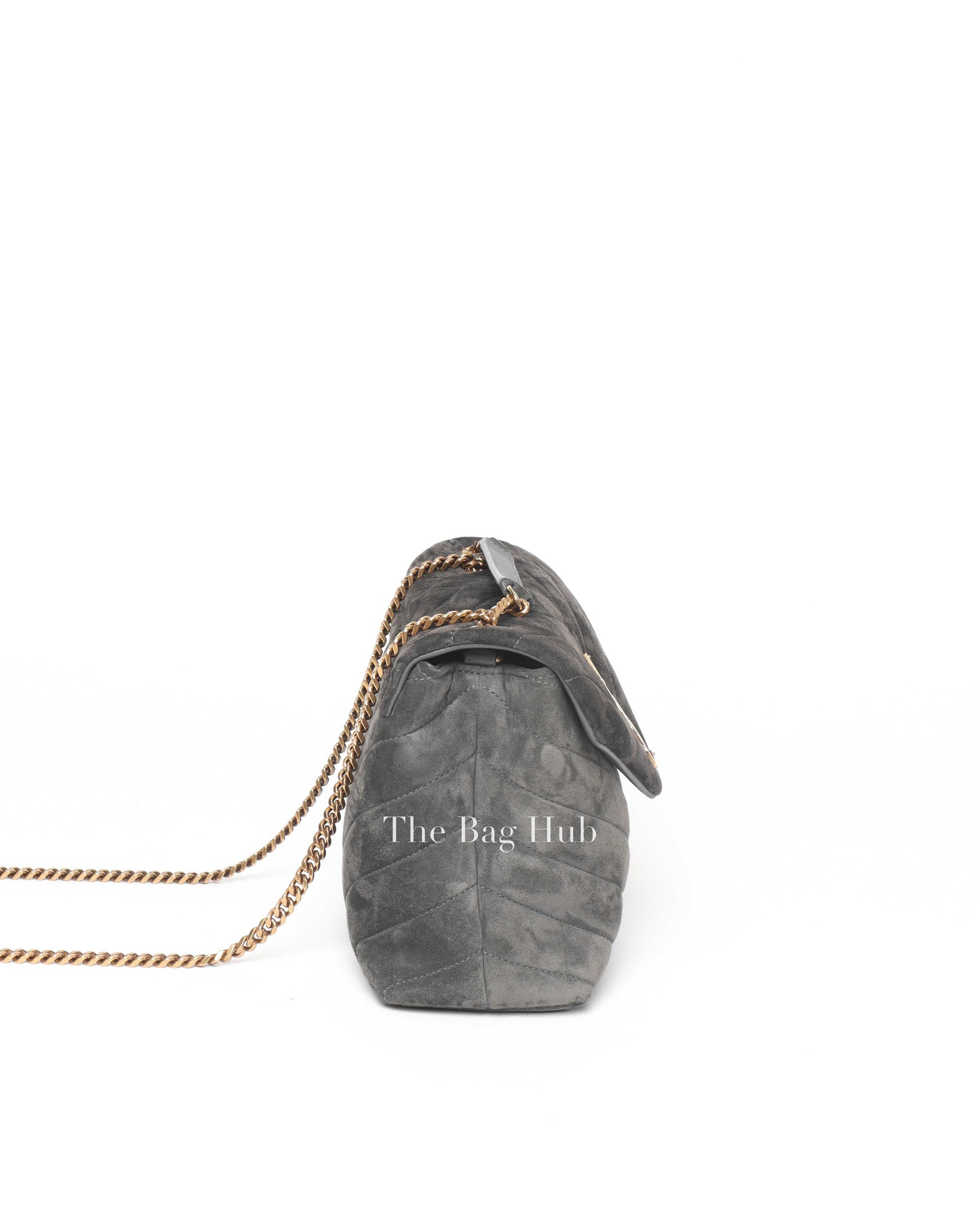 Saint Laurent Gray Suede/Leather Y Quilted Monogram Loulou Satchel Chain Small Bag