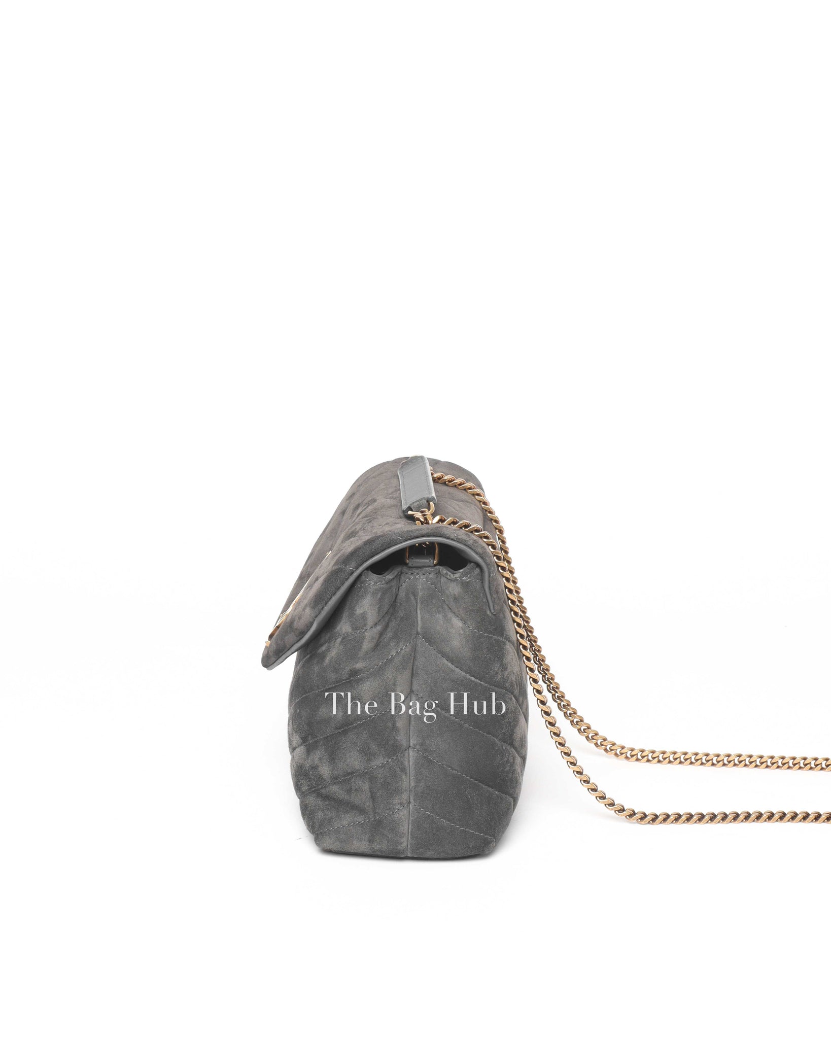 Saint Laurent Gray Suede/Leather Y Quilted Monogram Loulou Satchel Chain Small Bag