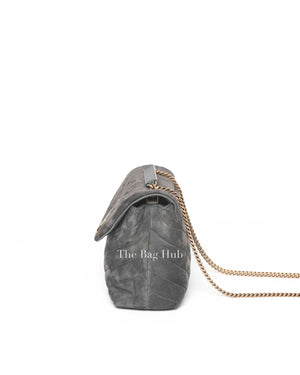 Saint Laurent Gray Suede/Leather Y Quilted Monogram Loulou Satchel Chain Small Bag