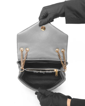 Saint Laurent Gray Suede/Leather Y Quilted Monogram Loulou Satchel Chain Small Bag