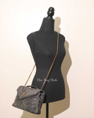 Saint Laurent Gray Suede/Leather Y Quilted Monogram Loulou Satchel Chain Small Bag