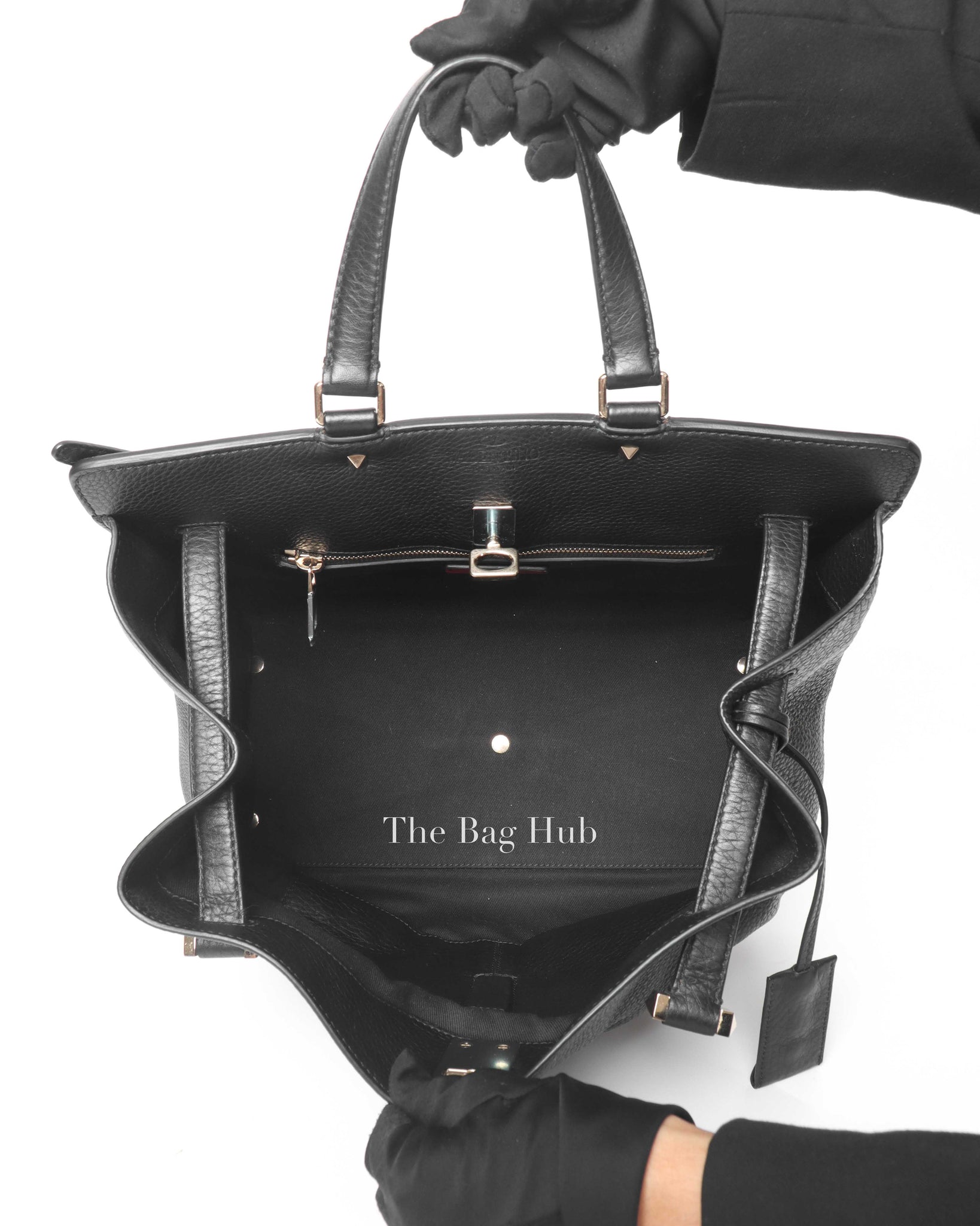 Valentino Black Leather Large Joylock Top Handle Bag