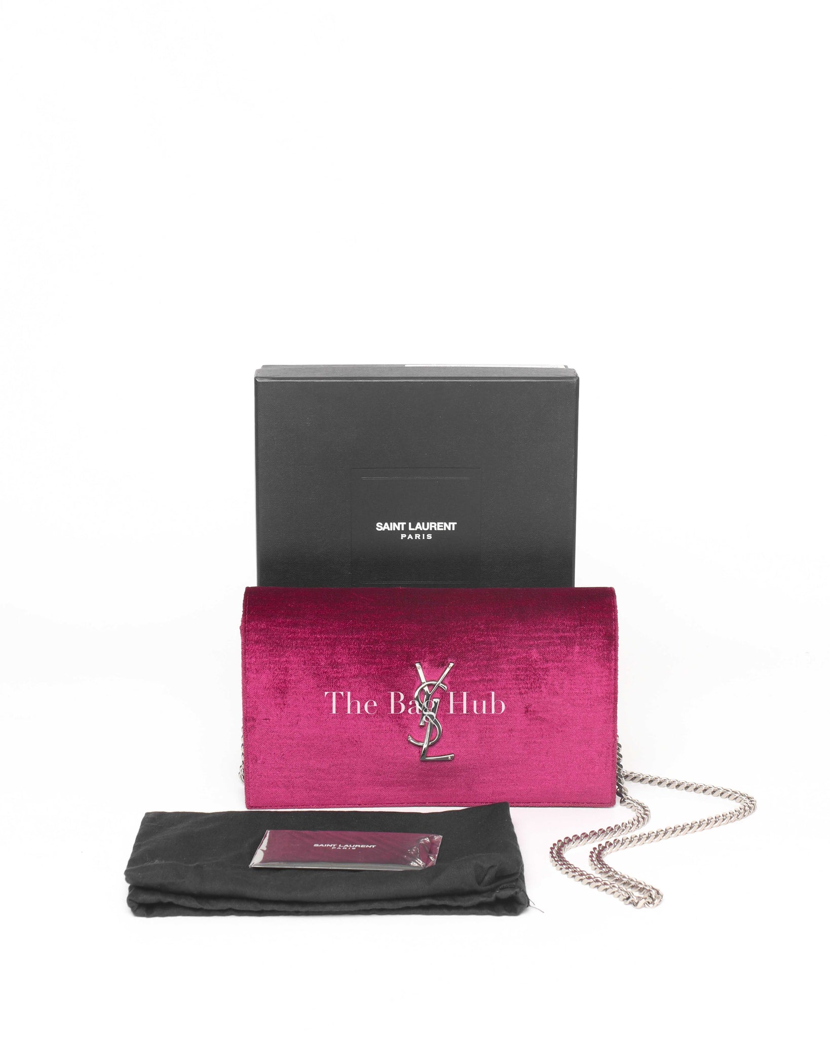 Saint Laurent Fuchsia Pink Velvet Kate Wallet On Chain Shoulder Bag