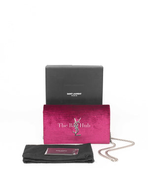 Saint Laurent Fuchsia Pink Velvet Kate Wallet On Chain Shoulder Bag