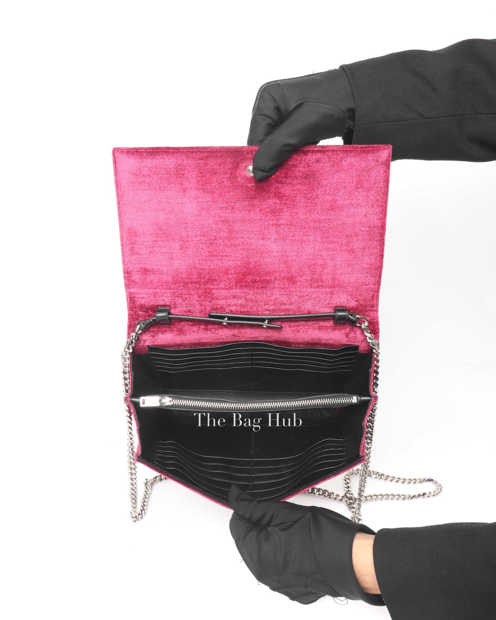 Saint Laurent Fuchsia Pink Velvet Kate Wallet On Chain Shoulder Bag