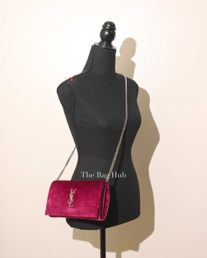 Saint Laurent Fuchsia Pink Velvet Kate Wallet On Chain Shoulder Bag
