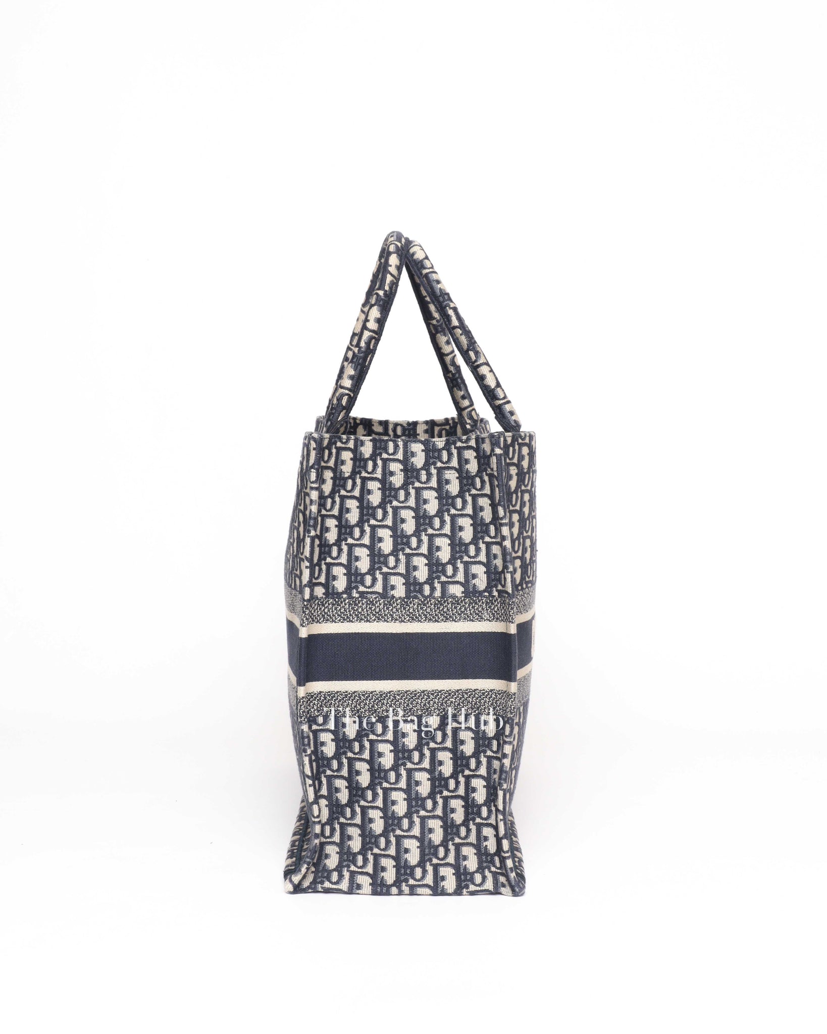 Christian Dior Ecru/Blue Oblique Embroidery Large Book Tote