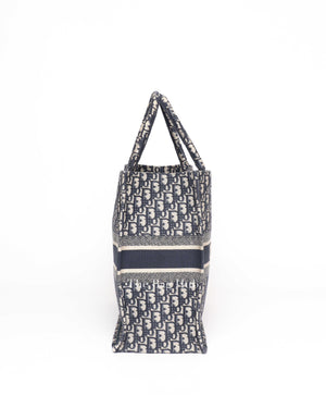 Christian Dior Ecru/Blue Oblique Embroidery Large Book Tote