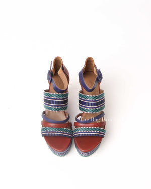Hermes Multicolor Leather/Fabric Rome Wedge Espadrilles Size 38.5