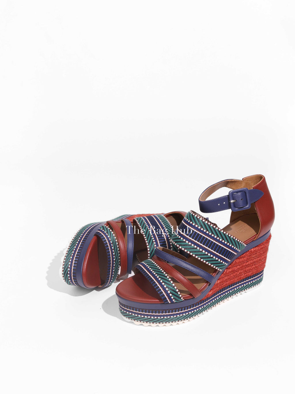 Hermes Multicolor Leather/Fabric Rome Wedge Espadrilles Size 38.5