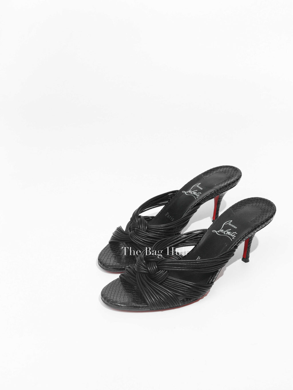 Christian Louboutin Black Leather Multitaski 70 Knotted Sandals Size 38