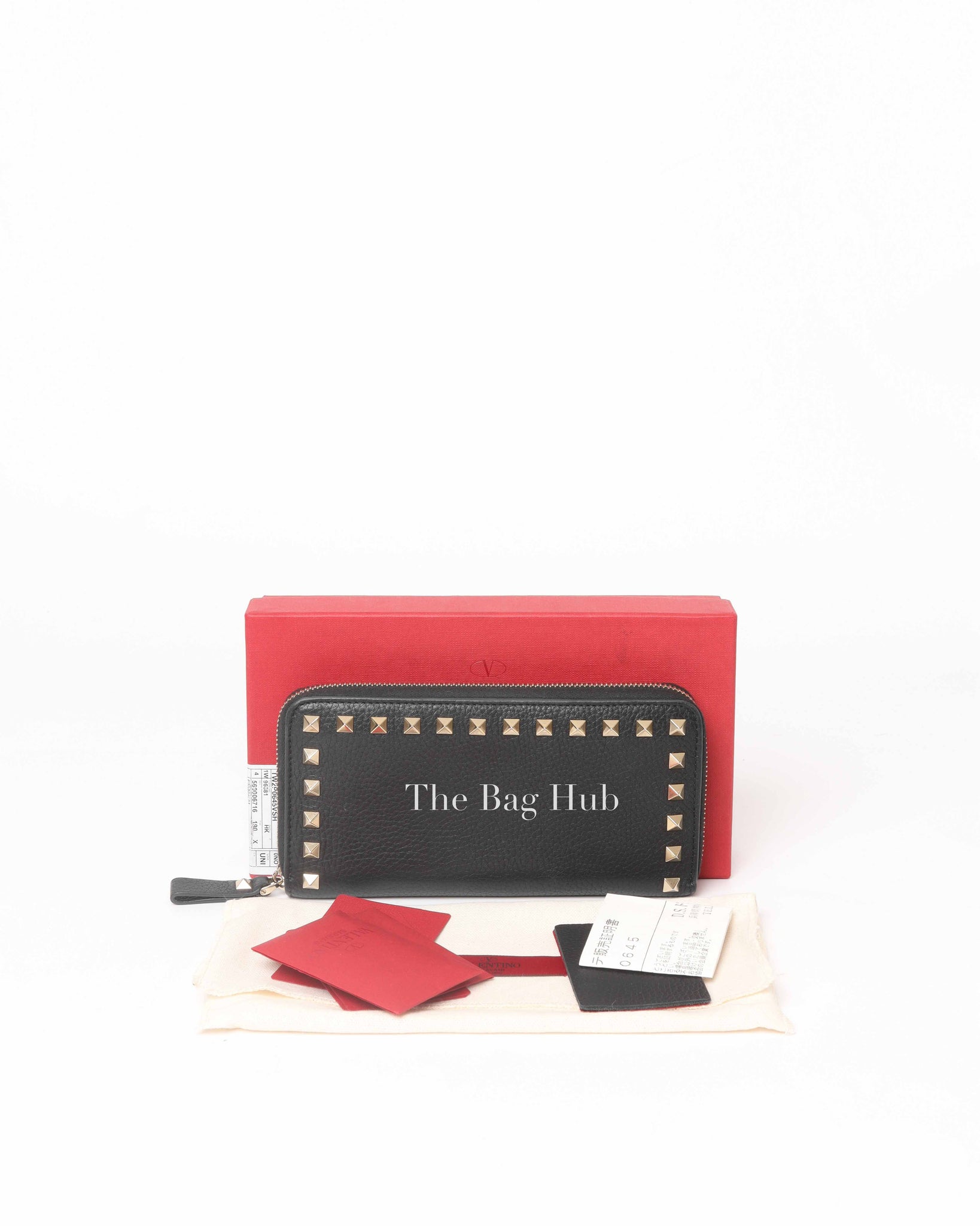 Valentino Garavani Black Leather Rockstud Continental Zip Around Long Wallet