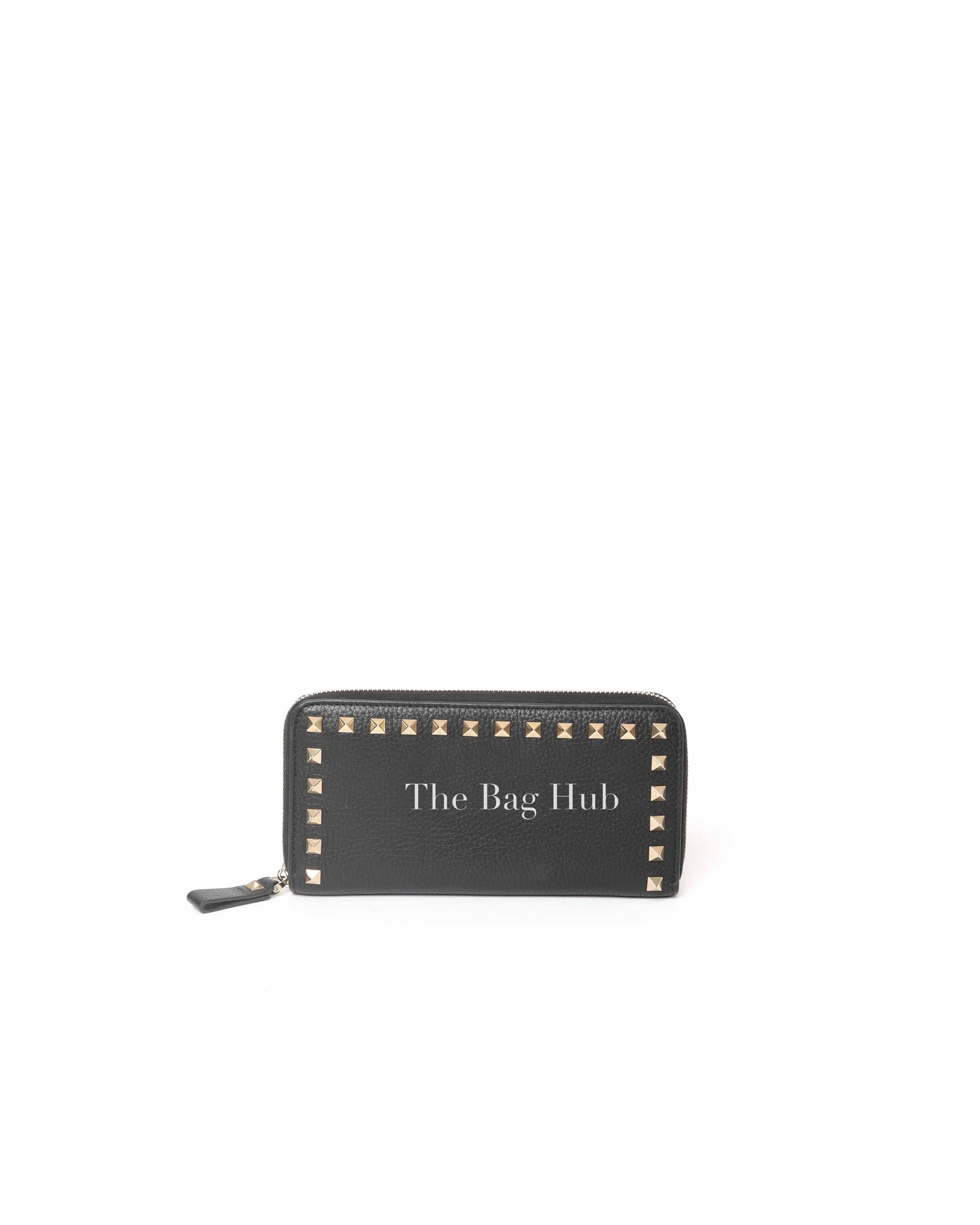 Valentino Garavani Black Leather Rockstud Continental Zip Around Long Wallet