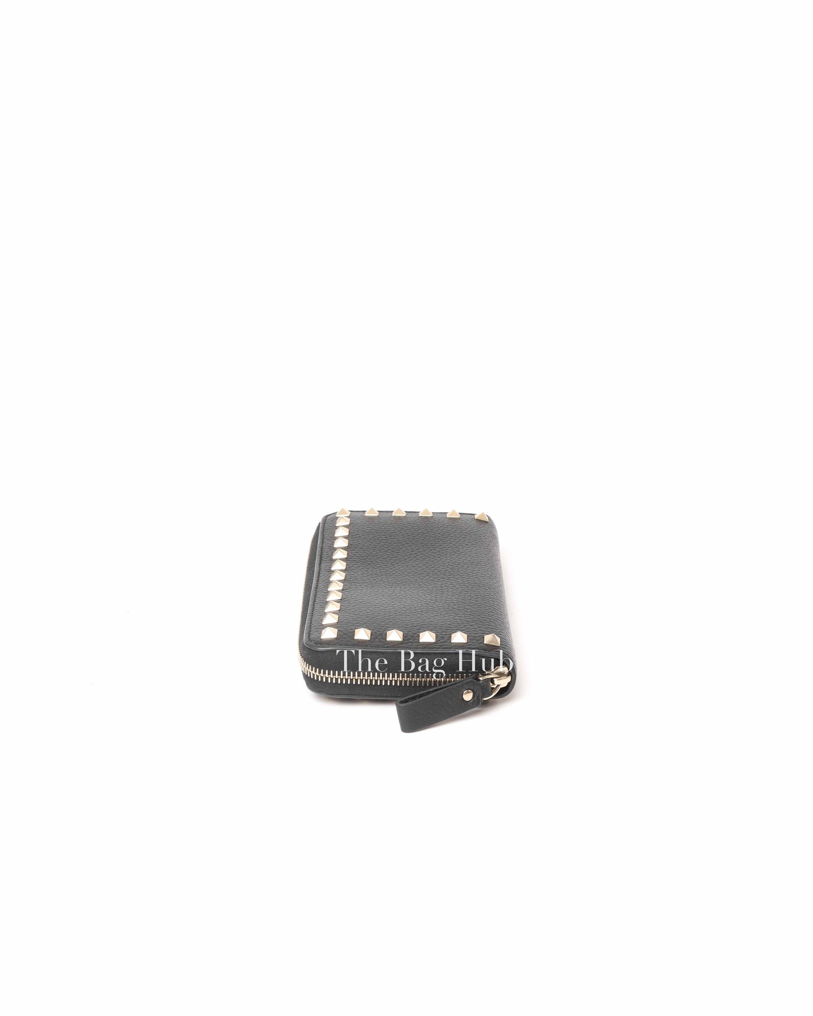 Valentino Garavani Black Leather Rockstud Continental Zip Around Long Wallet